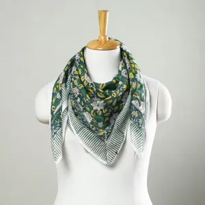 Green - Sanganeri Block Printed Mul Cotton Scarf