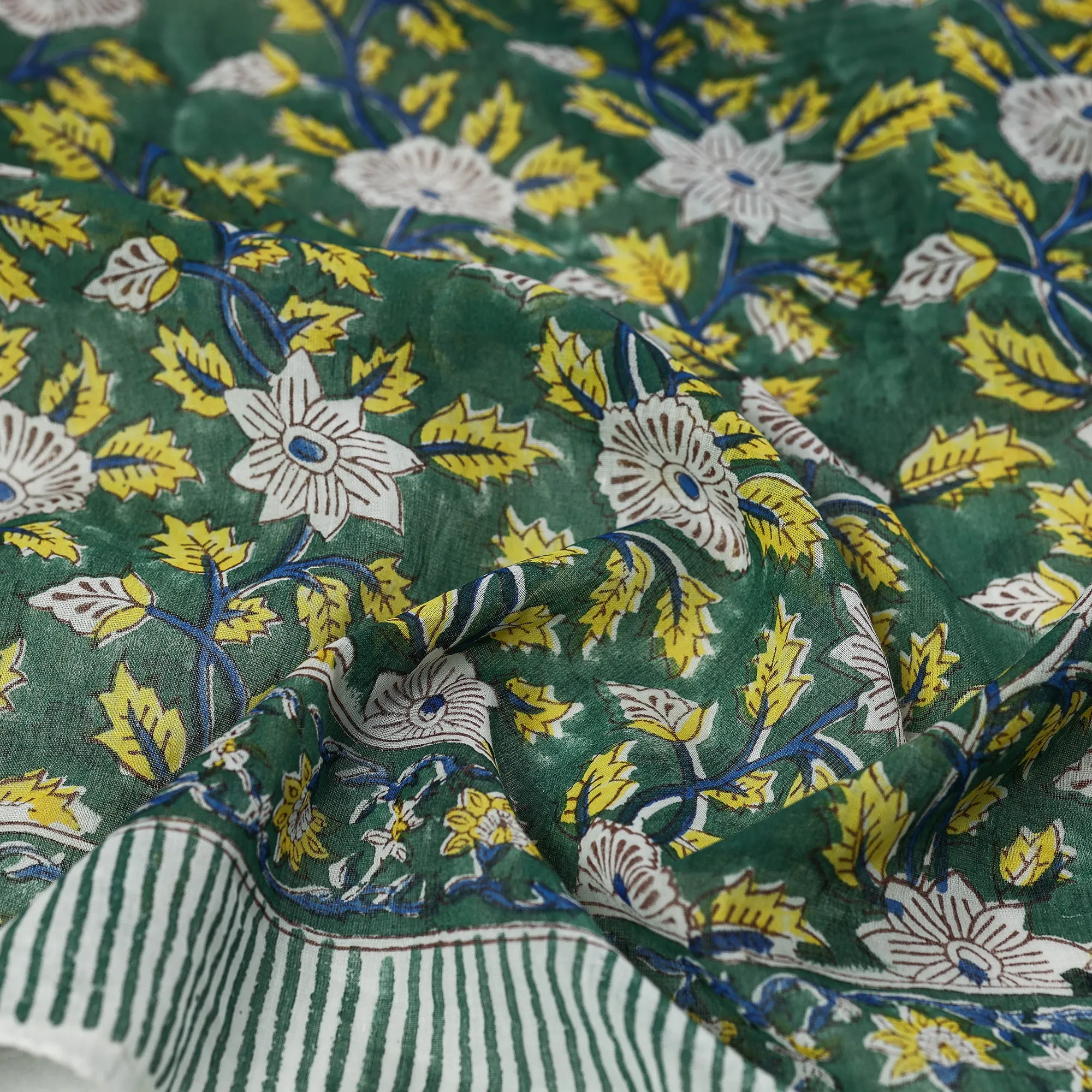Green - Sanganeri Block Printed Mul Cotton Scarf