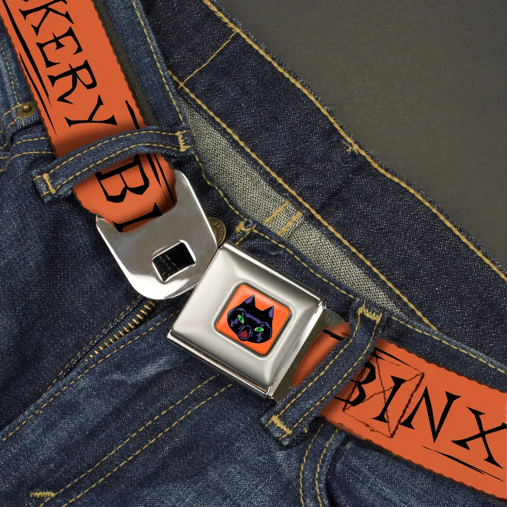Hocus Pocus Thackery Binx Cat Face Full Color Orange Seatbelt Belt - Hocus Pocus THACKERY BINX Cat Silhouette Orange/Black Webbing