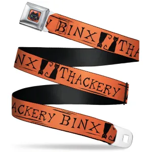 Hocus Pocus Thackery Binx Cat Face Full Color Orange Seatbelt Belt - Hocus Pocus THACKERY BINX Cat Silhouette Orange/Black Webbing