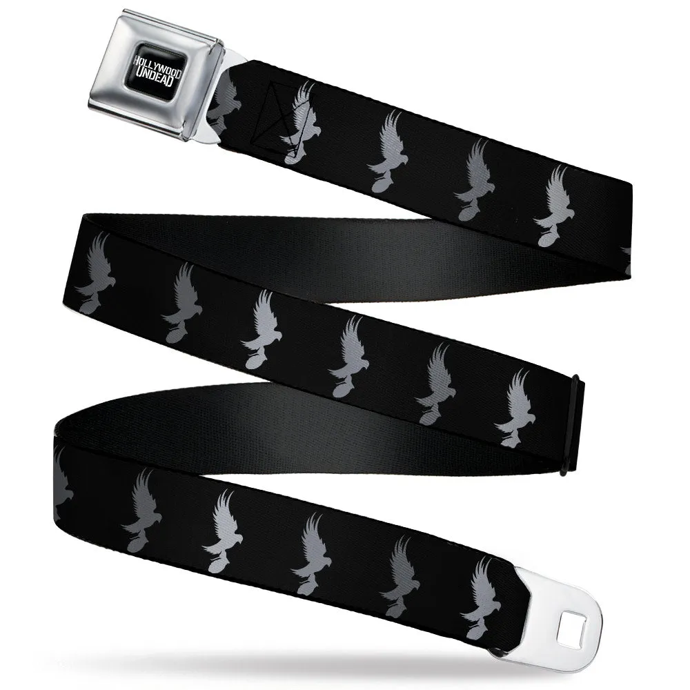 HOLLYWOOD UNDEAD Text Logo Full Color Black/White Seatbelt Belt - Hollywood Undead Dove & Grenade Icon Black/Grays Webbing