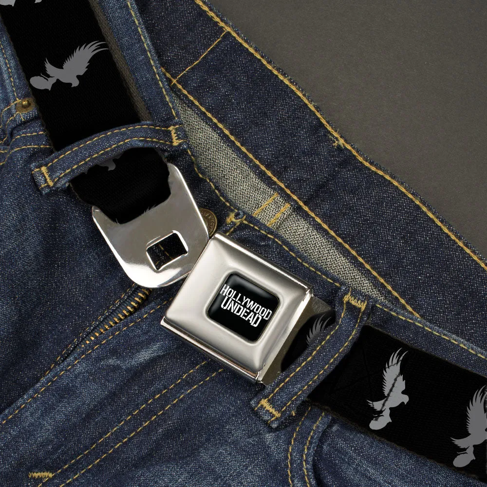 HOLLYWOOD UNDEAD Text Logo Full Color Black/White Seatbelt Belt - Hollywood Undead Dove & Grenade Icon Black/Grays Webbing