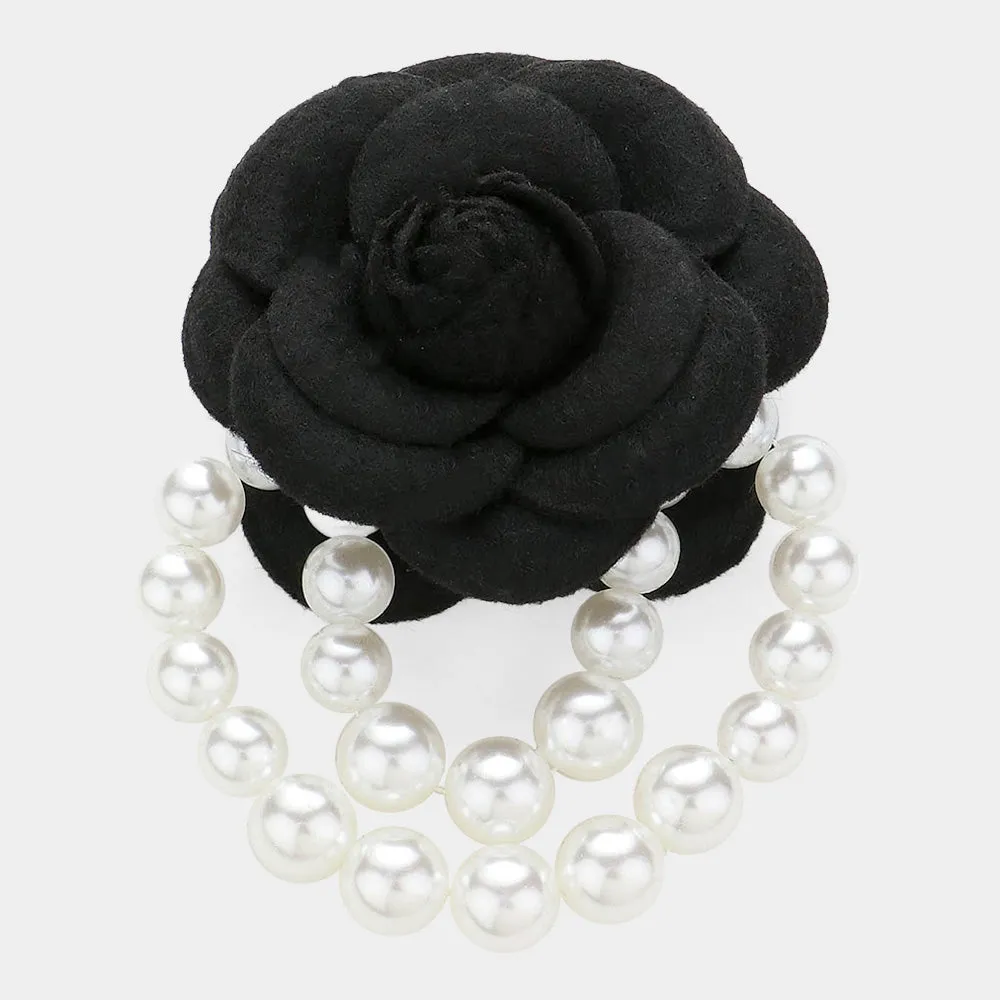 iLLASPARKZ Felt Rose Pointed Pearl Embellished Pin Brooch