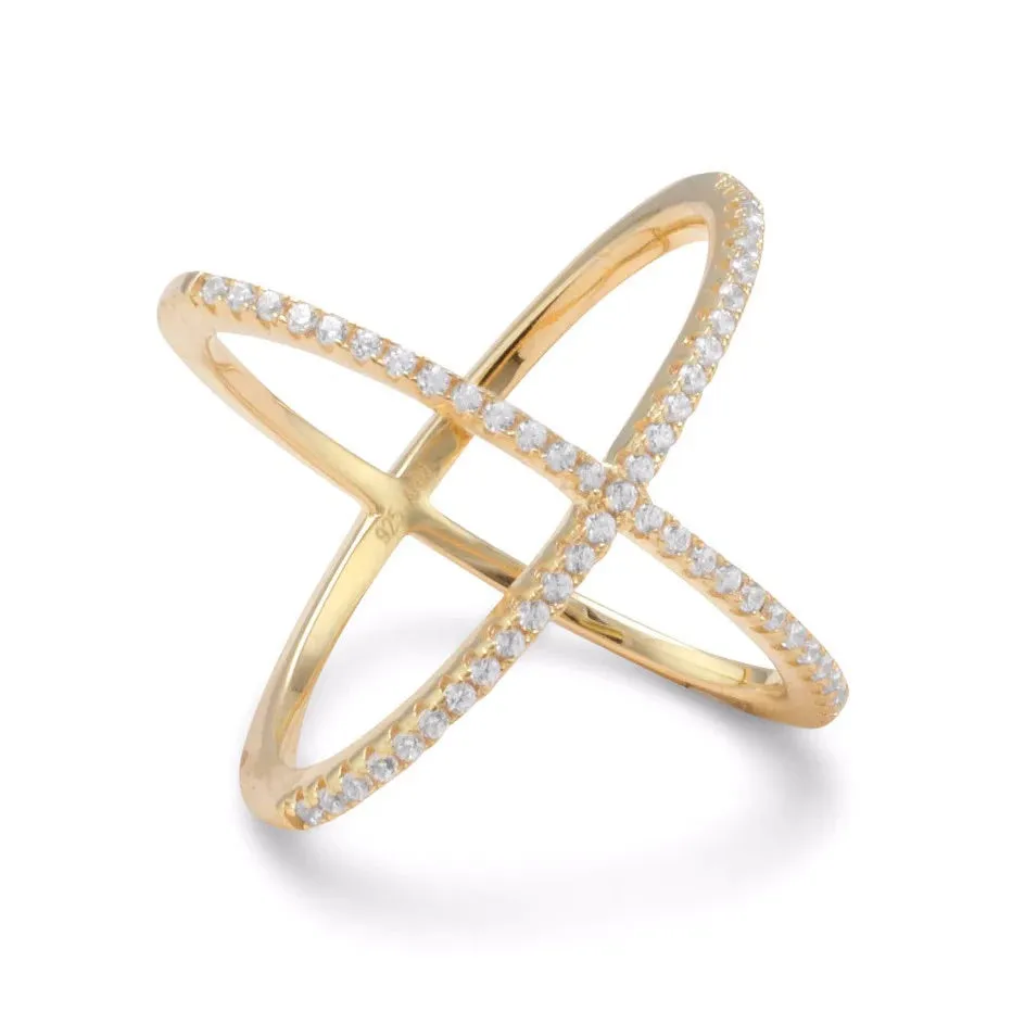 Long X Diamond CZ .925 Sterling Silver Event Daily Waterproof Ring
