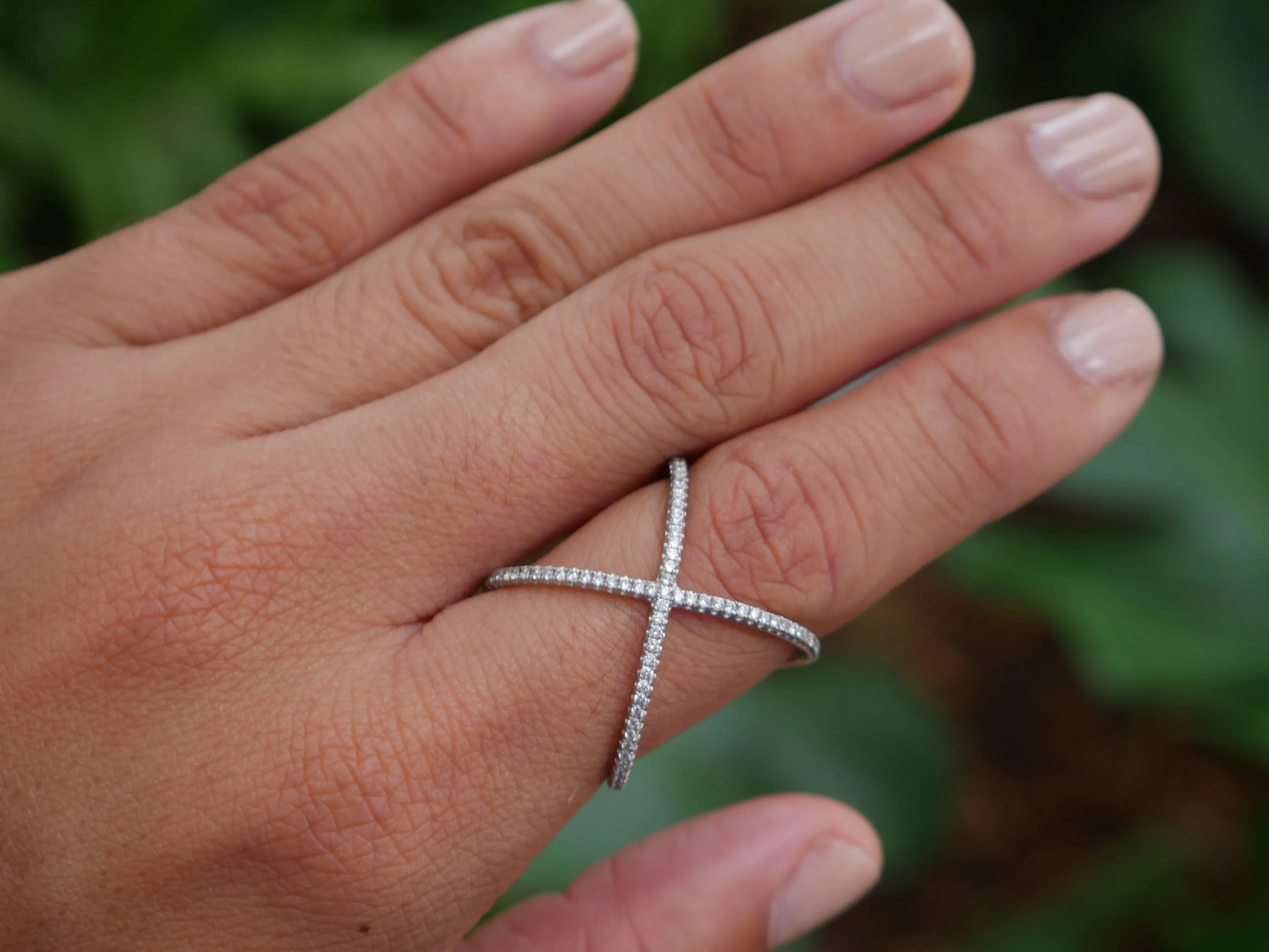 Long X Diamond CZ .925 Sterling Silver Event Daily Waterproof Ring