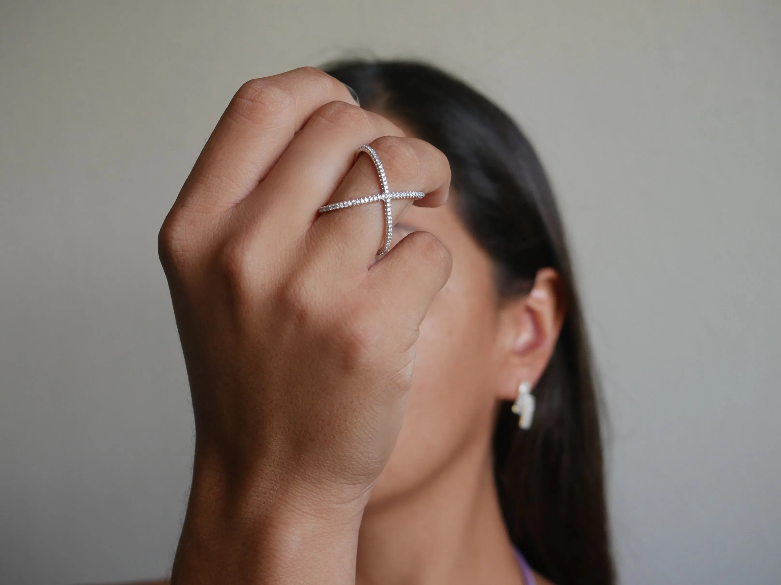 Long X Diamond CZ .925 Sterling Silver Event Daily Waterproof Ring