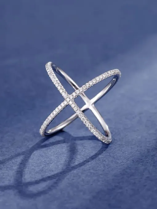 Long X Diamond CZ .925 Sterling Silver Event Daily Waterproof Ring
