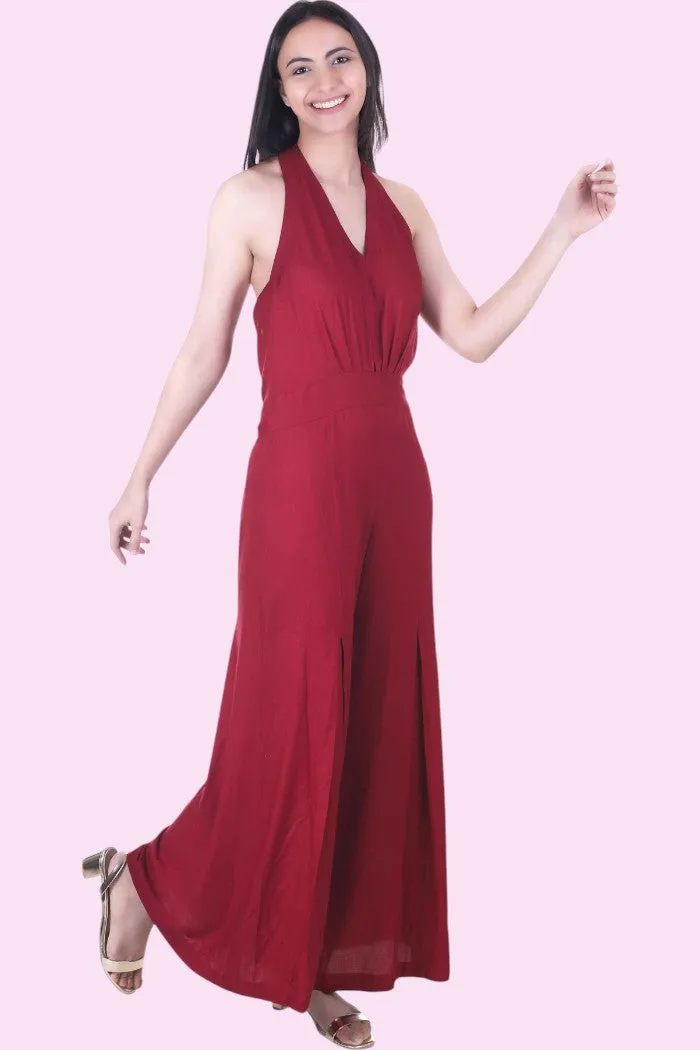 MAROON SLEEVELESS JUMPSUIT FOR WOMEN
