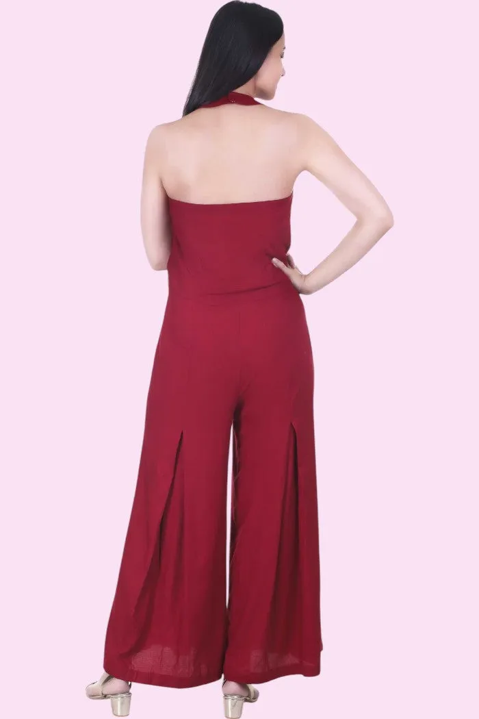 MAROON SLEEVELESS JUMPSUIT FOR WOMEN