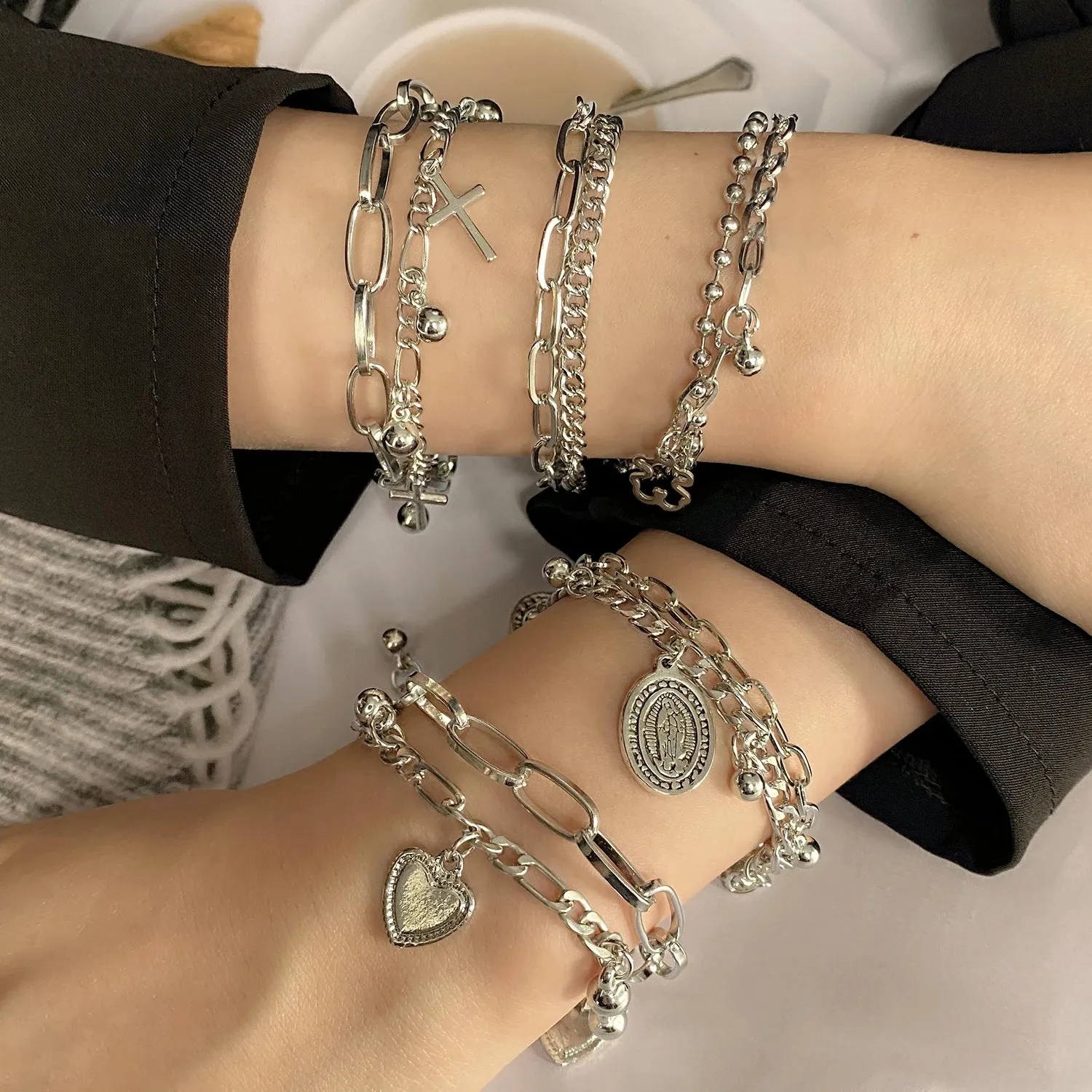 MAYTRENDS  -  Bohemian Bracelets for Women Fashion Multilayer Beaded Chain Bracelets Set Charm Bracelet Bangles Jewelry Punk