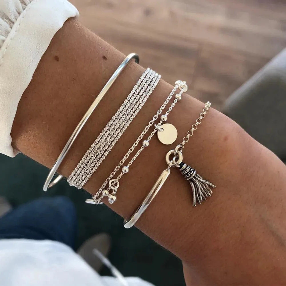 MAYTRENDS  -  Bohemian Bracelets for Women Fashion Multilayer Beaded Chain Bracelets Set Charm Bracelet Bangles Jewelry Punk