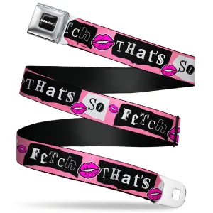 MEAN GIRLS Title Logo Full Color Black/White Seatbelt Belt - Mean Girls THAT'S SO FETCH Collage Pink/Black/White Webbing