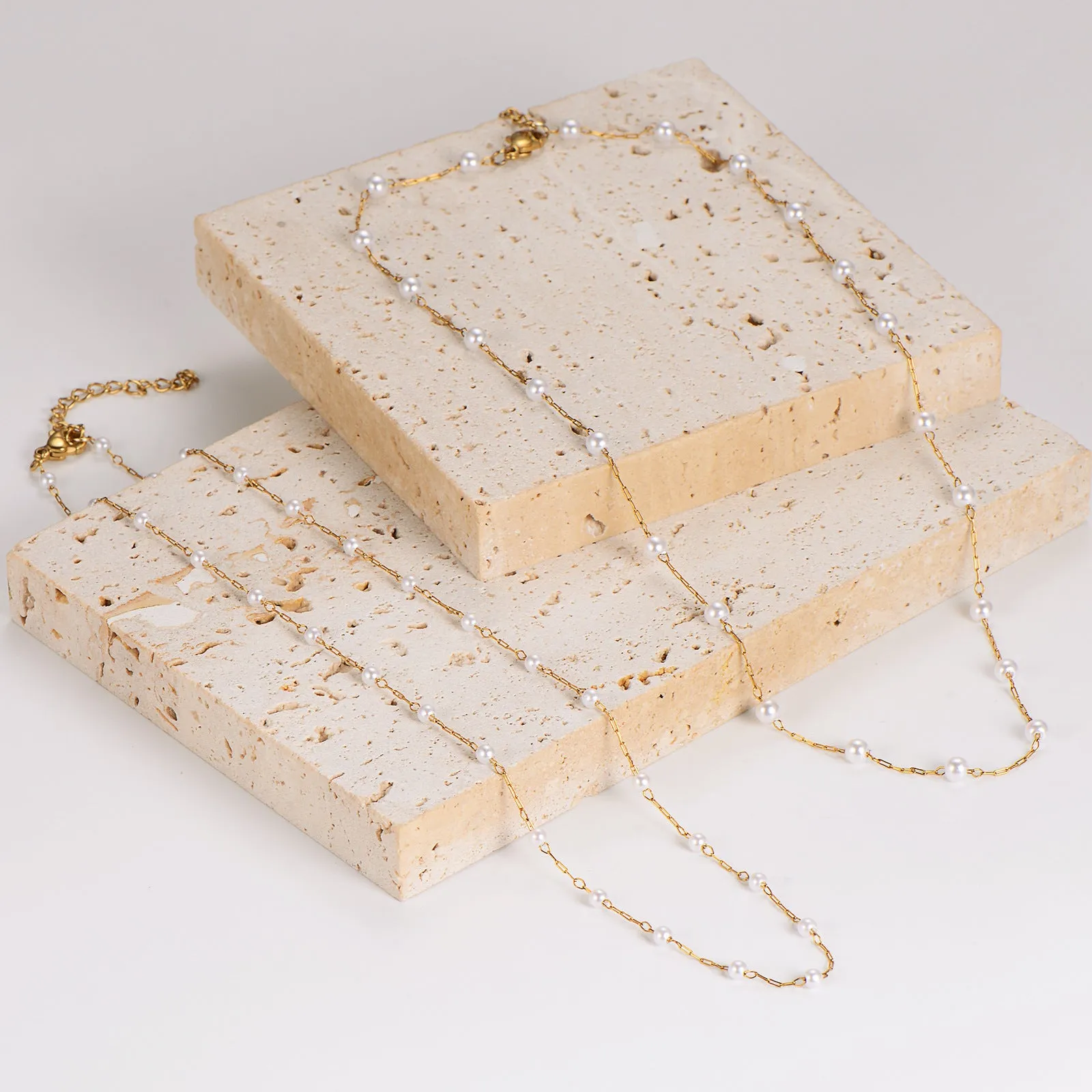 Minimalist Asymmetrical Chain Pearl Electroplating Necklaces