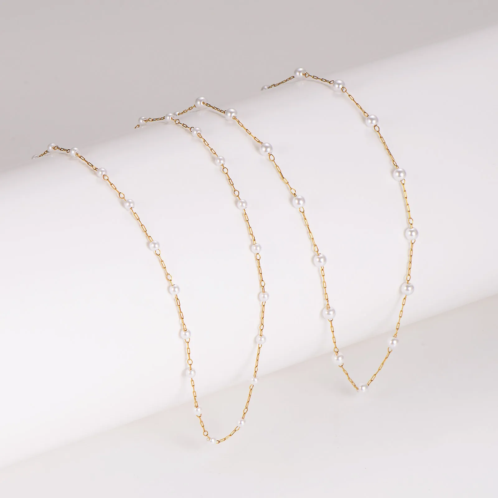 Minimalist Asymmetrical Chain Pearl Electroplating Necklaces