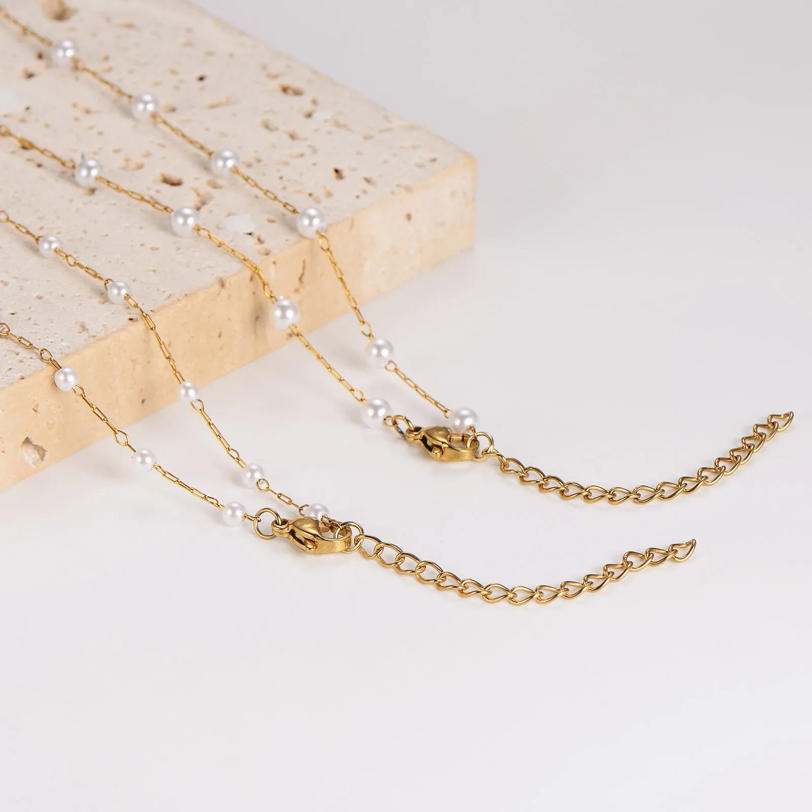 Minimalist Asymmetrical Chain Pearl Electroplating Necklaces