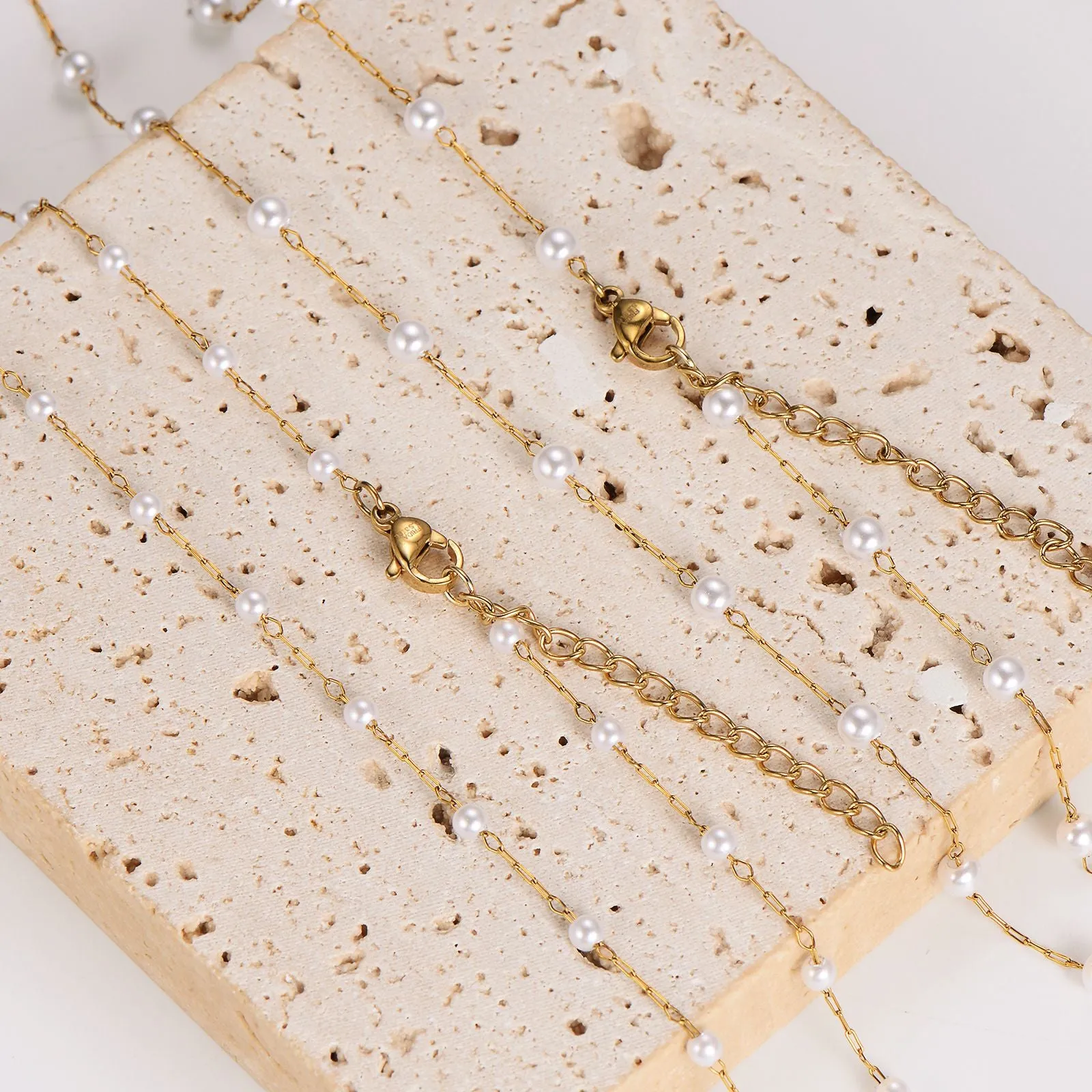Minimalist Asymmetrical Chain Pearl Electroplating Necklaces