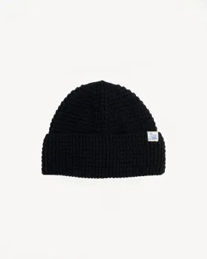 MWBN06.99 - Waffle Structure Sturdy Beanie Merino Wool  - Deep Black