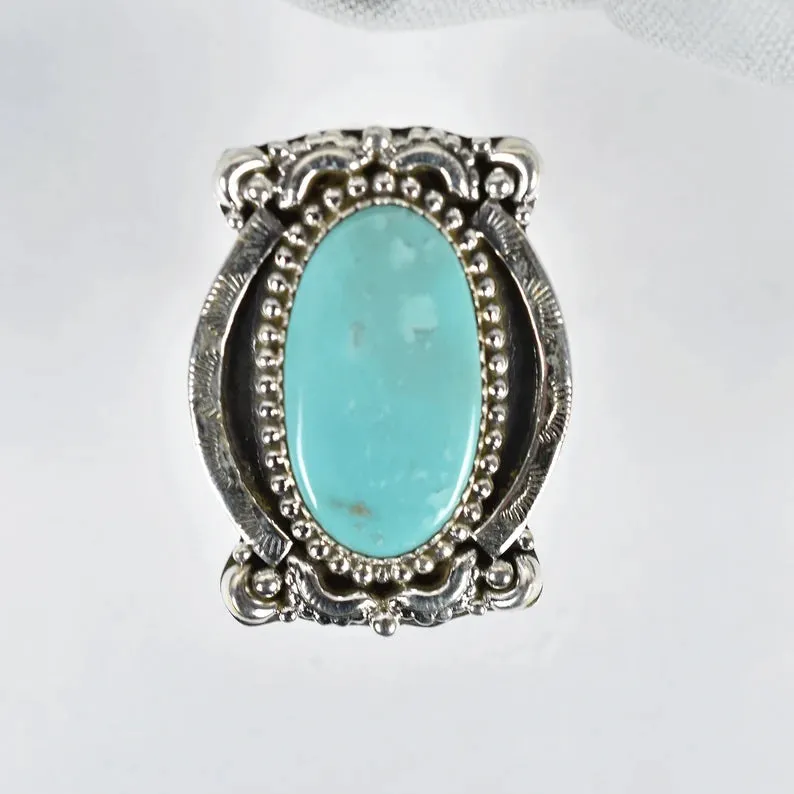 Native American Elongated Turquoise Rings - 925 Sterling Silver Southwestern Rings