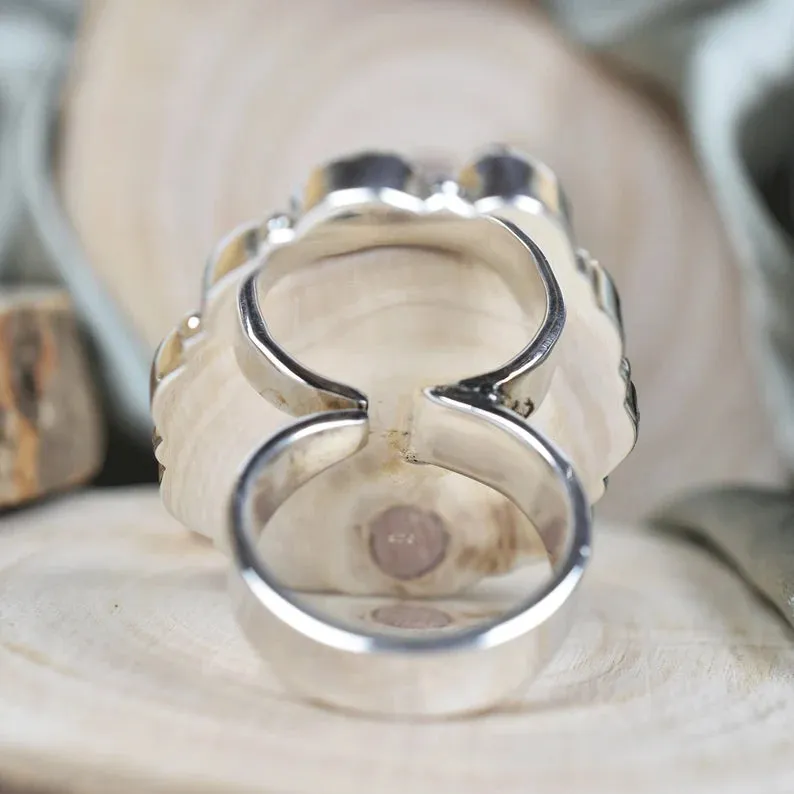 Native American Wild Horse Magnesite Cluster 925 Sterling Silver  Rings