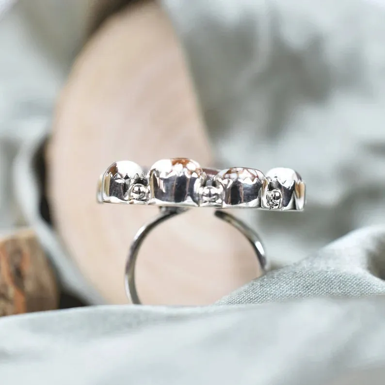 Native American Wild Horse Magnesite Cluster 925 Sterling Silver  Rings
