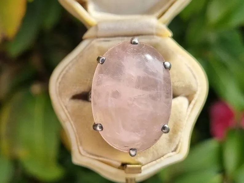 Natural Oval Cut Rose Quartz Six Prong Solitaire Promise Ring - 925 Sterling Silver Rings