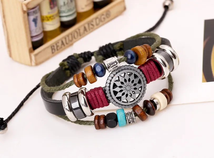 new retro multi-layer beaded bohemian bracelet manufacturers supply hand-woven leather bracelet wholesale