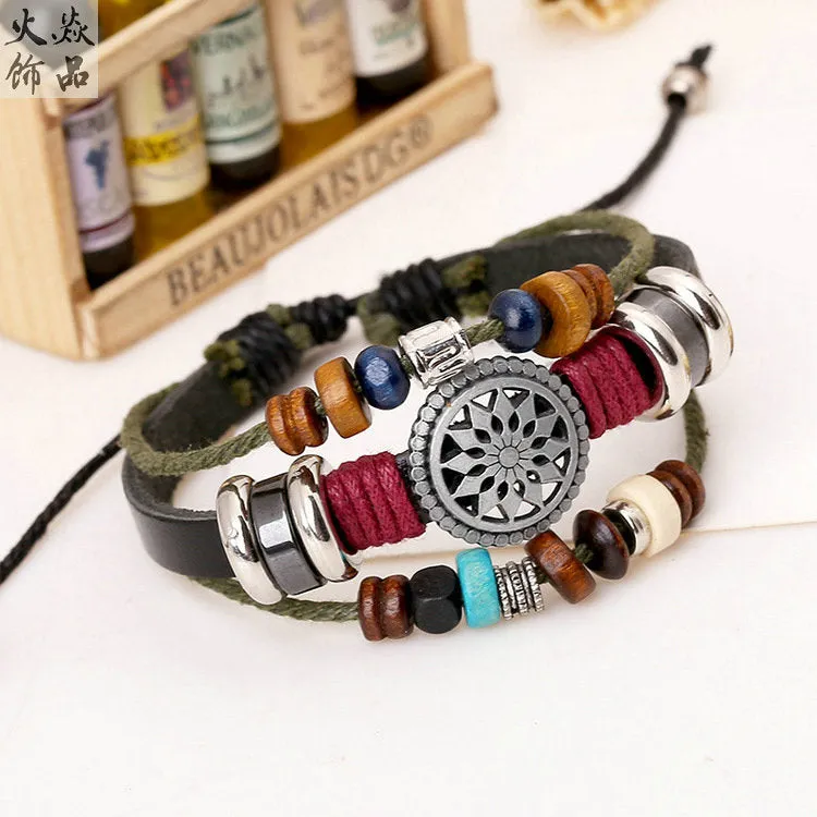 new retro multi-layer beaded bohemian bracelet manufacturers supply hand-woven leather bracelet wholesale