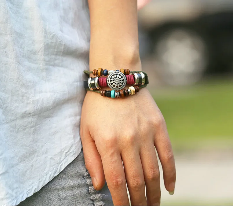 new retro multi-layer beaded bohemian bracelet manufacturers supply hand-woven leather bracelet wholesale
