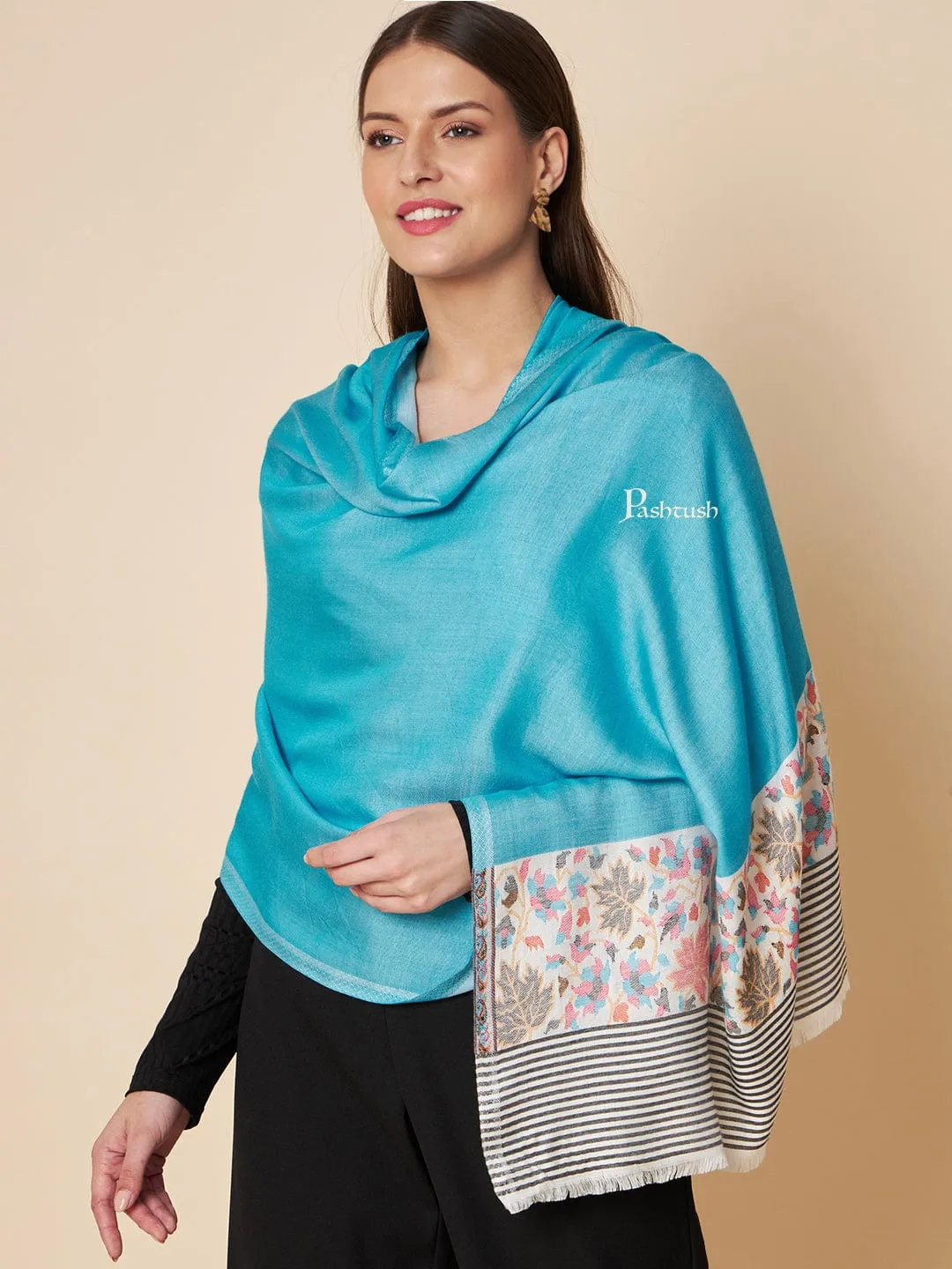 Pashtush Womens Bamboo Stole, Paisley Palla Design, Seagreen