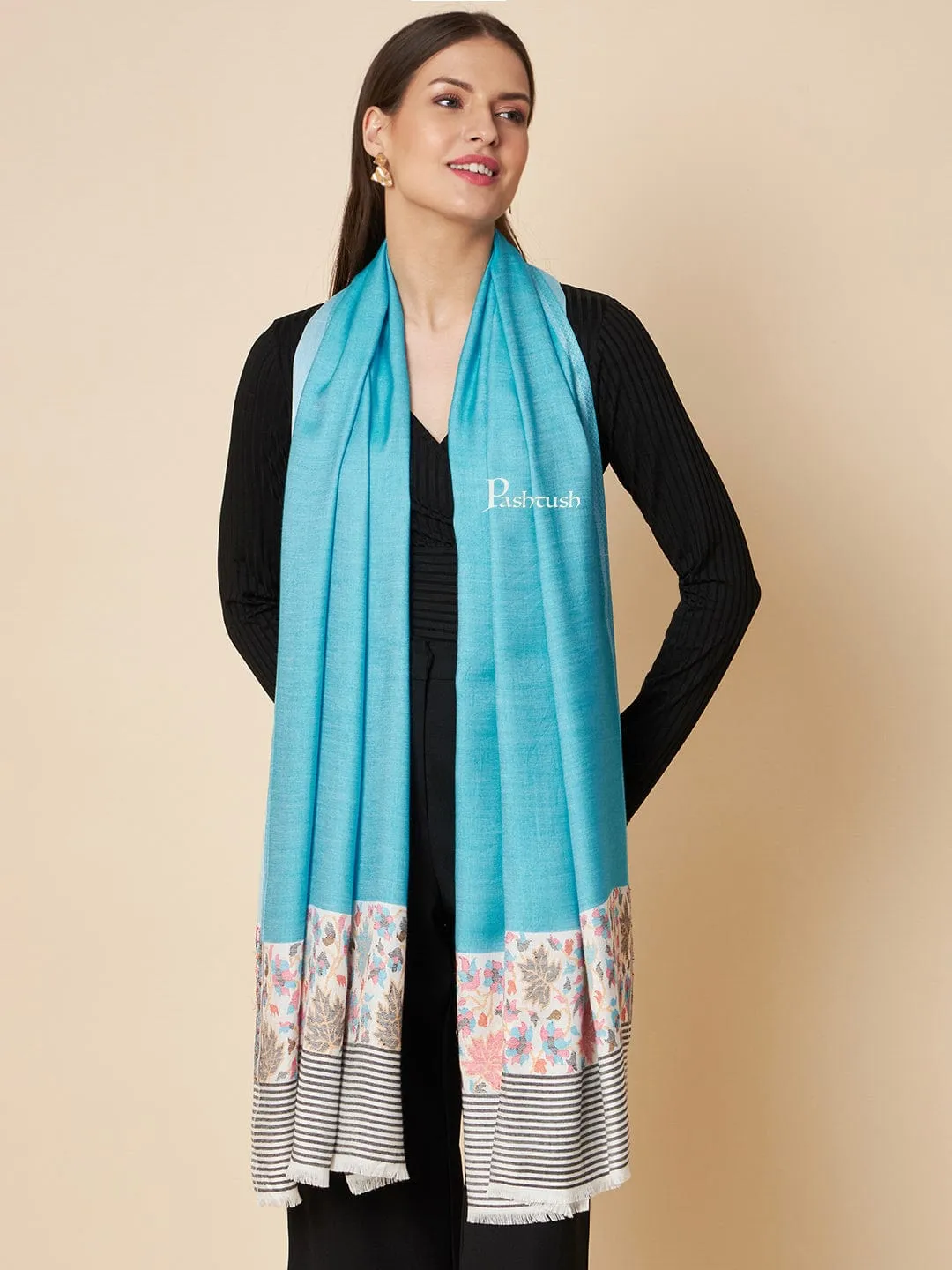 Pashtush Womens Bamboo Stole, Paisley Palla Design, Seagreen