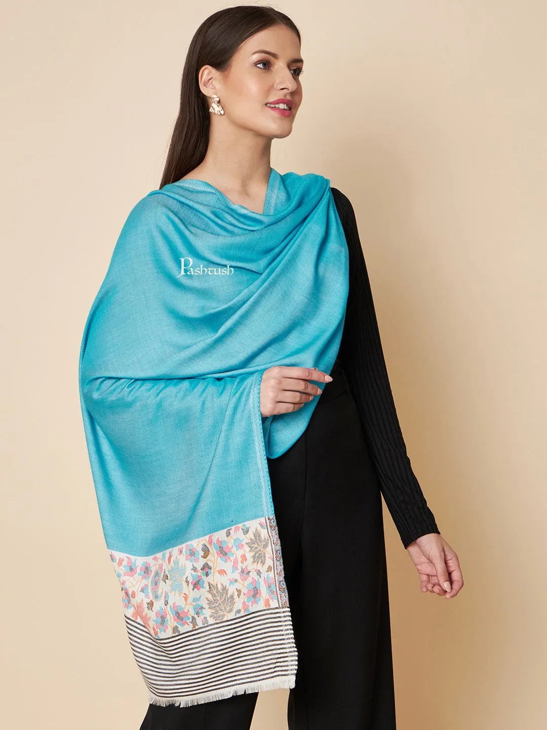 Pashtush Womens Bamboo Stole, Paisley Palla Design, Seagreen