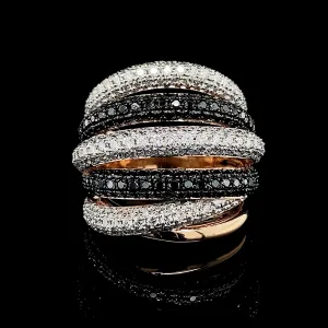 PREORDER | Black & White Diamond Crossover Statement Ring 14kt