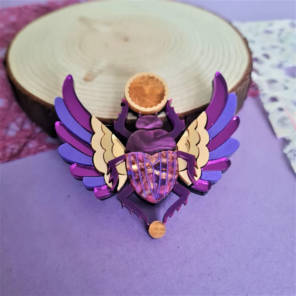 Purple Winged Scarab Beetle Brooch by Cherryloco Jewellery