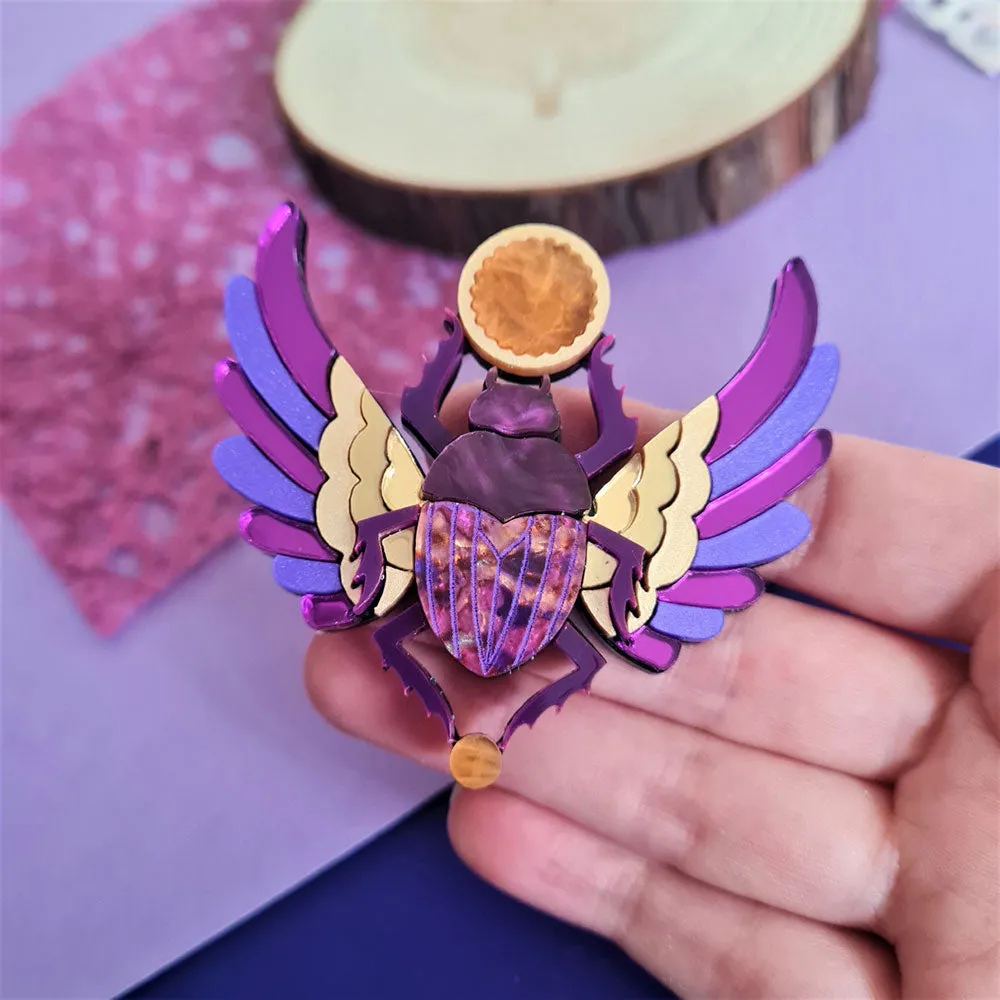 Purple Winged Scarab Beetle Brooch by Cherryloco Jewellery