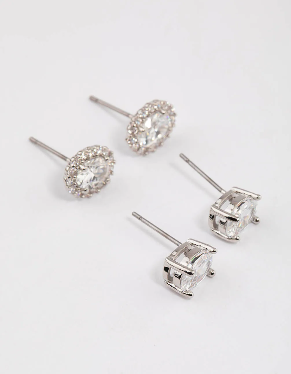 Rhodium Oval Cubic Zirconia Stud Earring Pack