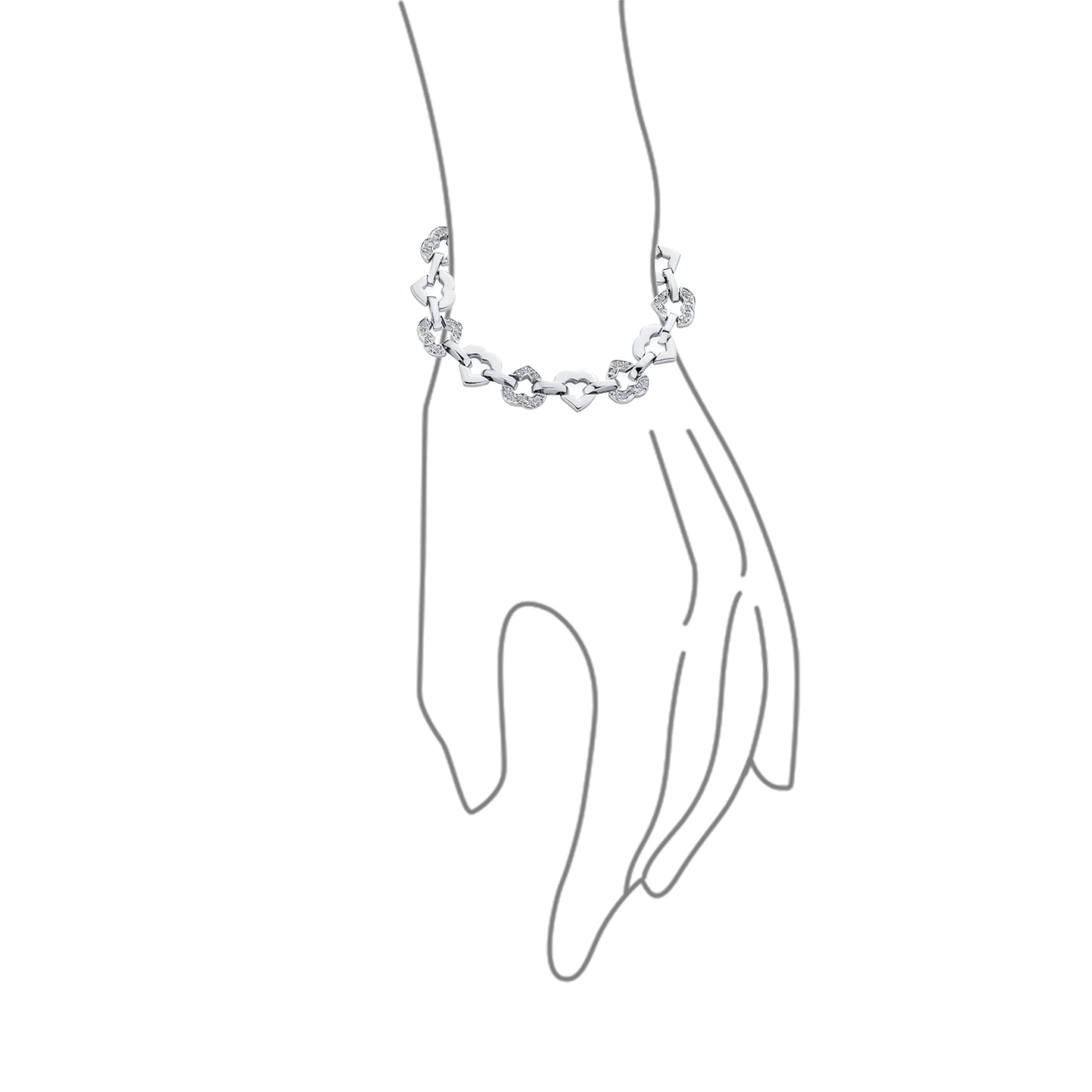 Romantic Bridal Tennis Bracelet with CZ Open Heart Shapes Silver Plated 7 Inch