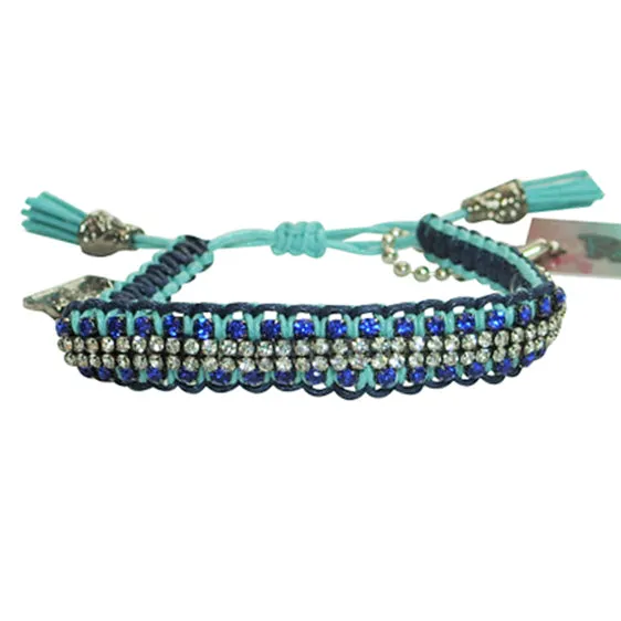 Rose Gonzales "Vanessa" Graffiti Collection Woven Bracelet in Aqua & Navy Blue