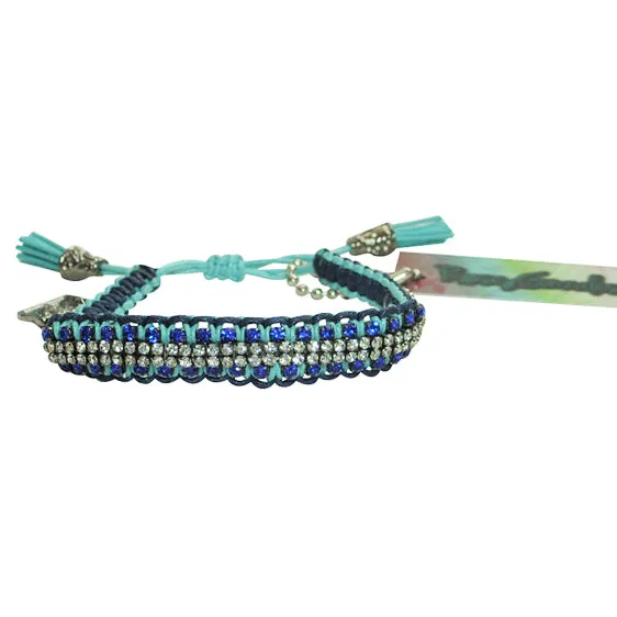 Rose Gonzales "Vanessa" Graffiti Collection Woven Bracelet in Aqua & Navy Blue