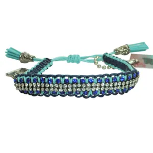 Rose Gonzales "Vanessa" Graffiti Collection Woven Bracelet in Aqua & Navy Blue