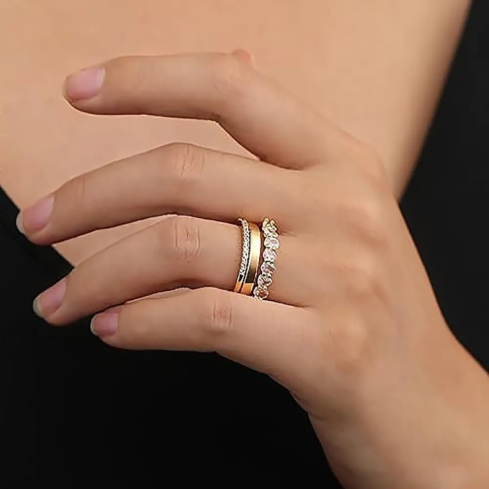 Rrdaily 14k Gold Stackable Rhinestone Statement Ring Set for Women,Multi-Layer Cubic Zirconia Thumb Ring Set,Chunky Delicate Ring Set Engagement Wedding Gift