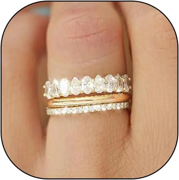 Rrdaily 14k Gold Stackable Rhinestone Statement Ring Set for Women,Multi-Layer Cubic Zirconia Thumb Ring Set,Chunky Delicate Ring Set Engagement Wedding Gift