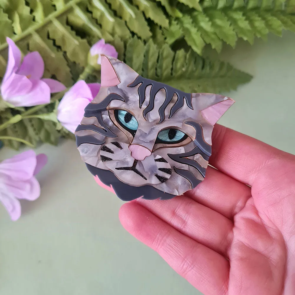 Scottish Wild Cat Grey Tabby Necklace by Cherryloco Jewellery