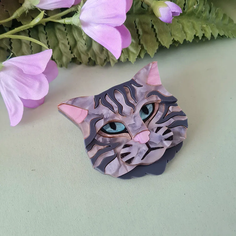 Scottish Wild Cat Grey Tabby Necklace by Cherryloco Jewellery
