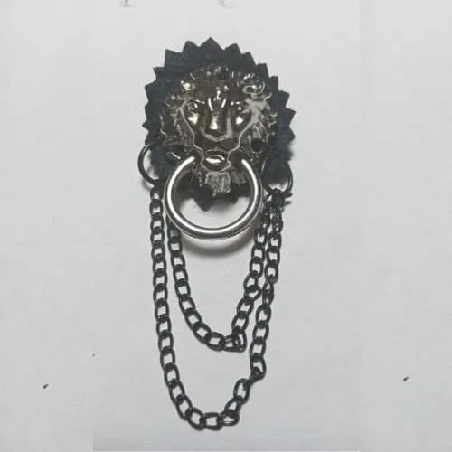 Silver Lion Face & Chain Designer Brooch