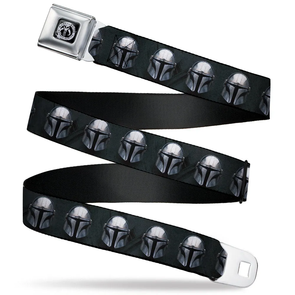 Star Wars MANDALORIAN BOUNTY HUNTER Kyr'bes Icon Full Color Black/Gray Seatbelt Belt - Star Wars The Mandalorian Helmet Repeat Grays Webbing