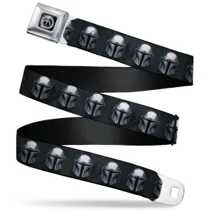 Star Wars MANDALORIAN BOUNTY HUNTER Kyr'bes Icon Full Color Black/Gray Seatbelt Belt - Star Wars The Mandalorian Helmet Repeat Grays Webbing