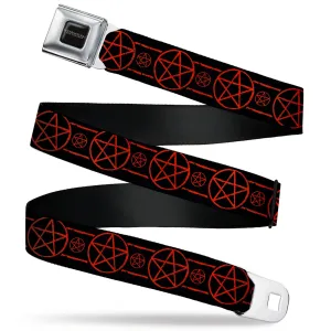 SUPERNATURAL-JOIN THE HUNT Full Color Black/White Seatbelt Belt - Supernatural Pentagram Icon Stripe Black/Red Webbing