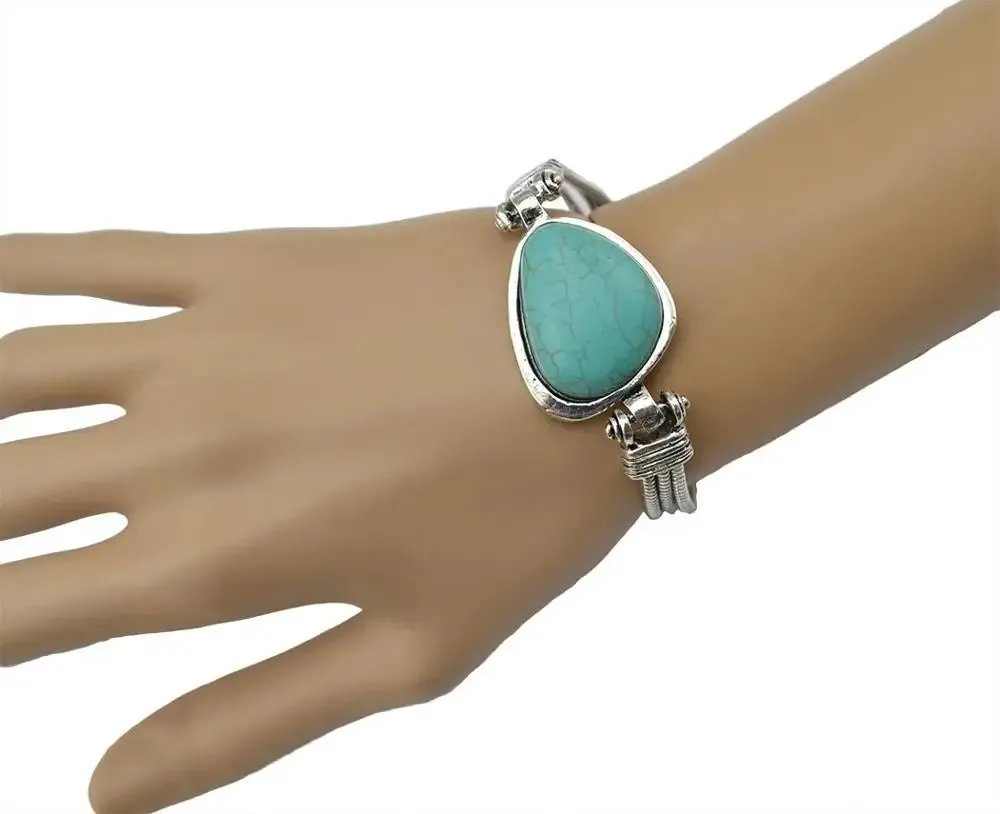Tibet Vintage Big Green Stone Turquoises Bracelets