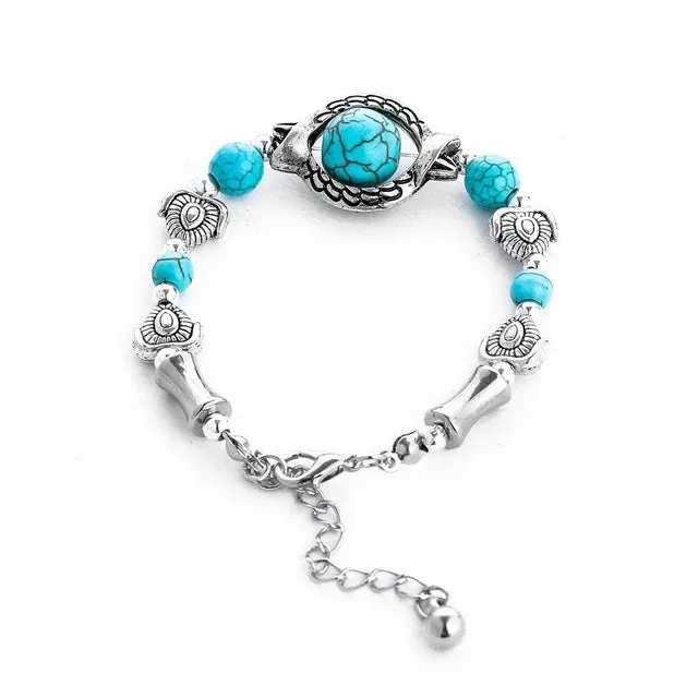 Tibet Vintage Big Green Stone Turquoises Bracelets