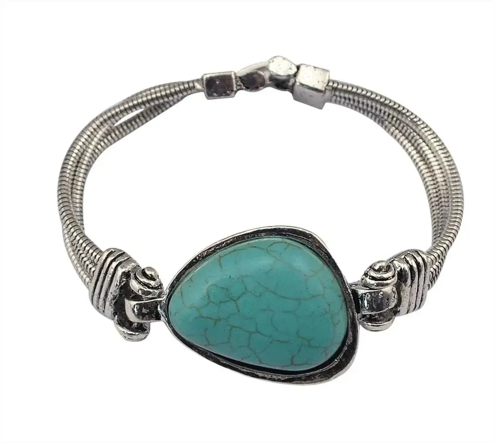 Tibet Vintage Big Green Stone Turquoises Bracelets